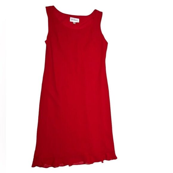 Studio One Dresses & Skirts - Studio One Red Sleeveless Formal Dress Sheer Ruffle Trim Bottom Knee Length